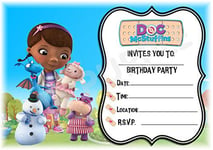 A5 KIDS CHILDRENS PARTY INVITATIONS X 12 - DOC MCSTUFFINS FRAME DESIGN (WITH Envelopes)