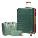 COOLIFE Set de Valises-Voyage Valise ABS avec Cadenas TSA Poignée télescopiq,1 Bagage Cabine Extensibles et 1 Portable Trousse de Maquillage (Abricot/Vert Foncé, Set de 3 Valises (24"))