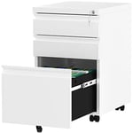 YITAHOME Caisson de Bureau, 3 Tiroirs Métal Caisson de Rangement avec Serrure, Meuble de Bureau Mobile Caisson Tiroir Bureau Domicile avec roulettes pour Dossiers Suspendus, Blanc, 46 x 39 x 62cm