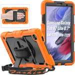 Coque Pour Samsung Galaxy Tab A7 Lite 8.7"" Sm-T220/T225 Avec Porte-Stylo, Protection D'écran, Support Rotatif À 360° & Dragonne, Bandoulière Pour Samsung Tab A7 Lite, Orange