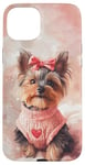 iPhone 15 Plus Aesthetic Pink Christmas Yorkshire Terrier Holiday Xmas Case