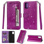 Samsung Galaxy Note 10 Lite Kotelo Glitter Bling Pu Nahka Korttipaikat Kickstand vetoketjullinen kukkaron suojus hihnalla