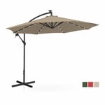 Parasol déporté avec LED - Uniprodo - Rond - Taupe - Ø 300 cm - Protection UV 50+