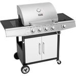 Royal Gourmet - Barbecue a Gaz - 4+1 Brûleurs en Acier Inoxydable - Gril à Gaz de Puissance 14,5kW avec Tablettes et Thermomètre - 2 Roues