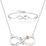 Smyckeset för kvinnor 925 Sterling Silver Rose Gold Infinity Heart Halsband och Armband Set Födelsedag Bröllopsdag Smycken Present till kvinnor