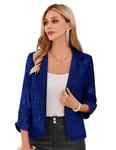 Blazer Élégant à Sequins pour Femme Veste à Manches 3/4 Devant Ouvert Col Revers Slim Fit pour Bureau S Bleu Brillant à Sequins