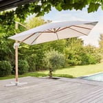 Parasol déporté carré 3x3m effet bois écru