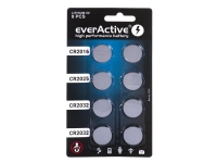 Set med 8 everActive litiumbatterier 4 x CR2032, 2 x CR2025, 2 x CR2016