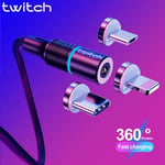 Argent Type c 3M Câble Micro USB / type c Twitch verser magnétique reCharge rapide