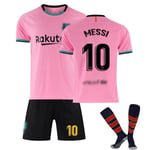 20-21 Barcelona tröja Second away rosa Messi med strumpor XS(160-165cm)