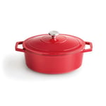 Qdesign - Cocotte en Fonte d'Acier Ovale Individuelle 30 cm - Contenance 4,7 L - Couvercle en Fonte avec Bouton en Inox - Convient pour Induction - Passe au Four - Rouge