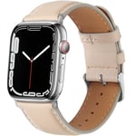 HITZEE Leather Straps Compatible with Apple Watch Strap 42mm 41mm 40mm 38mm for Women Men, Genuine Leather Band Compatible with Apple Watch Ultra SE2 SE Series 10 9 8 7 6 5 4 3 2 1, Starlight