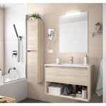 Meuble de salle de bain suspendu 80 cm marron Caledonia avec un tiroir et un espace 80 cm - Avec double colonne, miroir et lampe à led