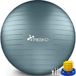 TRESKO® Ballon de Gymnastique | Anti-éclatement | Boule d'assise | Balle de Yoga | Balles d'exercices Fitness | 300 kg | avec Pompe à air (Cool-Grey-Blue, 55cm)