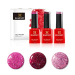 Bluesky Gel Nail Polish Set, Pink Confetti, Diamond Girl Blz44, Barbie Pink Blz04, Scarlett Red Blz35, 3 x 5 ml, Glitter (Requires Curing Under UV or LED Lamp)