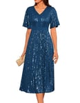 GRACE KARIN Femme Robe à Paillettes Trapèze Décontractée de Cocktail Élégante Mi-Longue Jupe Plissée Taille Haut S Bleu Paon