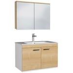 Meuble salle de bain RUBITE simple vasque 2 portes Chêne clair L. 80 cm + miroir armoire - Saniverre