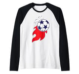 Football with funny stars and fire flame Raglan Baseball Tee