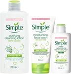 Simple Womens Skin Care Bundle of Light Moisturiser, Cleansing Lotion & Face Wash - NA Cotton - One Size