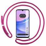 Tumundosmartphone Étui pendentif transparent pour Samsung Galaxy A15 4G/5G avec cordon rose fuchsia