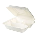 GREENBOX Lot de 50 boîtes à repas en canne à sucre en 3 parties I Vaisselle à emporter durable biodégradable I Boîte à canne à sucre pour aliments chauds et froids non revêtue 23,8 x 23,9 x 8,1 cm I