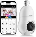 2K Ampoule Camera Surveillance WiFi, IP Caméra Ampoule Intérieur sans Fil de Lampe E27 avec Suivi Automatique, 30m Vision Nocturne Coloré, Audio Bidirectionnel, WS-D1