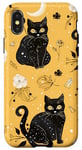 Coque pour iPhone X/XS Jaune Vintage Floral Phases Lune Cristal Sorcière Mignon Noir