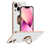 Rdyi6ba8 Coque pour iPhone 13 Coque, étui de Silicone Souple avec 360° Placage Anneau Support, Antichoc TPU Housse pour iPhone 13 - Blanche