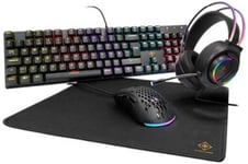 Paket: Deltaco Mechanical 4-i-1 RGB Gaming Kit, tangentbord+mus+musmatta+headset, Xinda Red