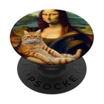 Mona Lisa tenant un chat Portrait d'art Peinture Kitty Cat PopSockets PopGrip Adhésif