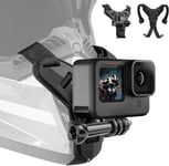 Support de Casque de Moto Menton pour GoPro Hero 13 12 11 10 9 8 7 6 Max, Insta360 X4 X3 Ace Pro/2, DJI OSMO Action 5 Pro 4/3, Fixation avec Sangle Support à Crochet J, Silicone antidérapant