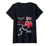 Womens Pit Bull-The Road To My Heart is Paved in Paw Prints V-Neck T-Shirt