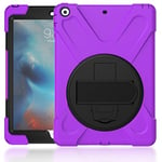 KUSEZJK Coque pour iPad Air & iPad 5, Antichoc Armure Robuste Étui avec Support Rotatif à 360 Degrés et Dragonne, TPU + PC Housse pour iPad Air & iPad 5 (Mauve)