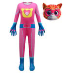 3-9 år Barn Super Kitties Cosplay Dräkt Katt Jumpsuit Mask Outfits Halloween Party Finklänning Presenter-Rose Red 5-6Years