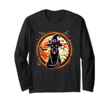 Black Cat Witch Vintage Cats Scary Halloween Cat Long Sleeve T-Shirt