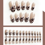 24pcs Leopard Print Faux Pearl False Nails Girls Full Cover Fake Nail Tip Ma GF0