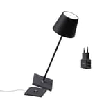 [Amazon Exclusive] Zafferano - Poldina Pro Black avec double chargeur USB Aiino pour la recharge simultanée de la lampe et du smartphone, LED dimmable, IP54 utilisation intérieure/extérieure, H38cm