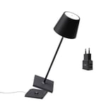 Zafferano [Amazon Exclusive] Poldina Pro Black avec double chargeur USB Aiino pour la recharge simultanée de la lampe et du smartphone, LED dimmable, IP54 utilisation intérieure/extérieure, H38cm