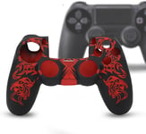 Coque Pour Manette Ps4, Coque En Silicone Souple Skin Grip Shell Pour Manette Playstation 4 Ps4(Noir Rouge)