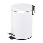 Novel Solutions Innoteck Essentials Round Colour Coated Pedal Bin 3L Dustbin Size 26x17cm for Kitchen and bathroom, Matt White, Powder Coated Steel, 3 Litre