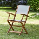 Fauteuil de jardin en acacia massif et textilène gris pliant - Marron