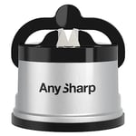 AnySharp Aiguiseur de Couteaux, Sécurité Mains Libres, Ventouse PowerGrip, Aiguise en Toute Sécurité Tous les Couteaux de Cuisine, Idéal pour l'Acier Trempé & Dentelé | Le Meilleur au Monde | Argent