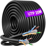 Câble Ethernet 20m, Haute Vitesse Cable RJ45 20m Câble Réseau 23AWG, Long Installation Câble Internet 20 Mètres Haut Débit Cable LAN Noir Câble Cat 6 Gigabit UTP Câble Patch pour Routeur Modem.[G752]