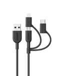 Anker PowerLine II 3-in-1 Cable, Lightning/Type C/Micro USB Cable for Black 