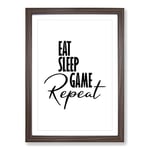 Big Box Art Eat Sleep Game Repeat Typography Framed Wall Art Picture Print Ready to Hang, Walnut A2 (62 x 45 cm)