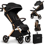 LIONELO Cloe Poussette Pliable Bébé jusqu'à 22 kg Réglage du Dossier Fonction Sommeil Harnais à 5 Points Grandes Roues Pivotantes Moustiquaire Compacte Imperméable (noir)