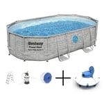 Kit Piscine hors sol BESTWAY - Power Steel™- 488 x 305 x 107 cm – Ovale + Robot aspirateur Frisbee