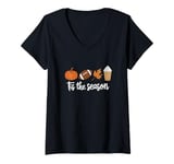 Womens Autumn Pumpkin Spice Latte Tis the Season Fall Leaf Football V-Neck T-Shirt