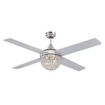 Westinghouse Lighting 72206 Kelcie, Ventilateur de plafond contemporain avec lampe et télécommande, 132 cm, finition nickel brossé, abat-jour à fleuron cristallin