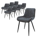 Lot de 8 chaises salle à manger cuisine anthracite simili PU pieds acier 120 kg